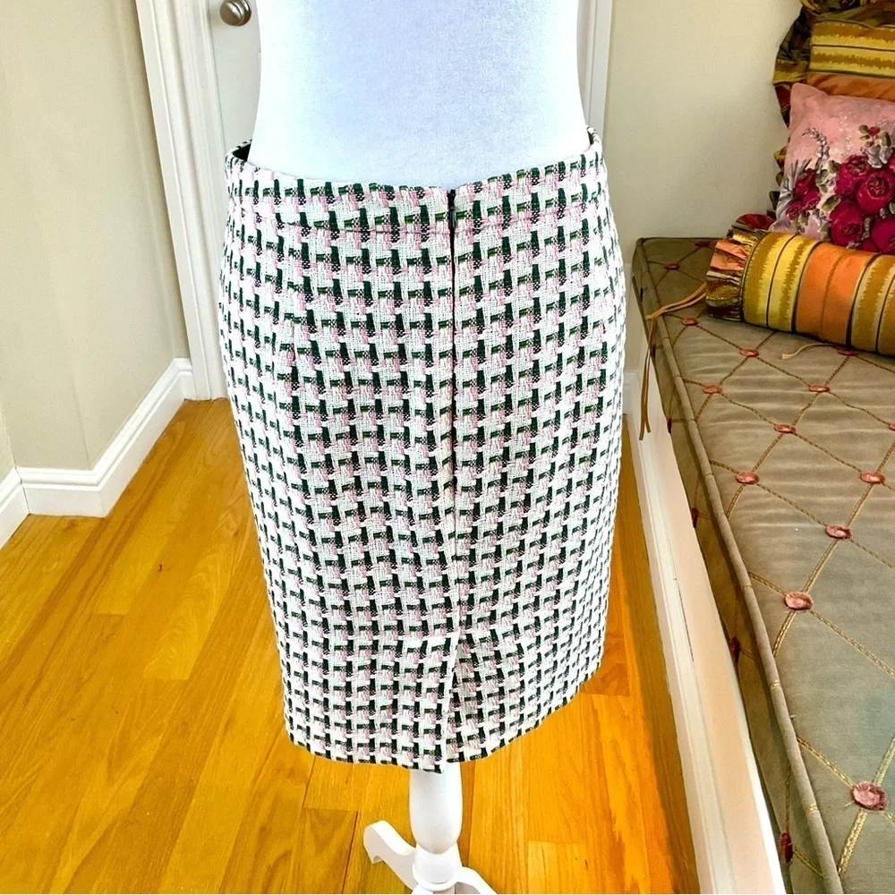 Boden Skirt Pencil Woven Plaid White Pink Petite (10P)
